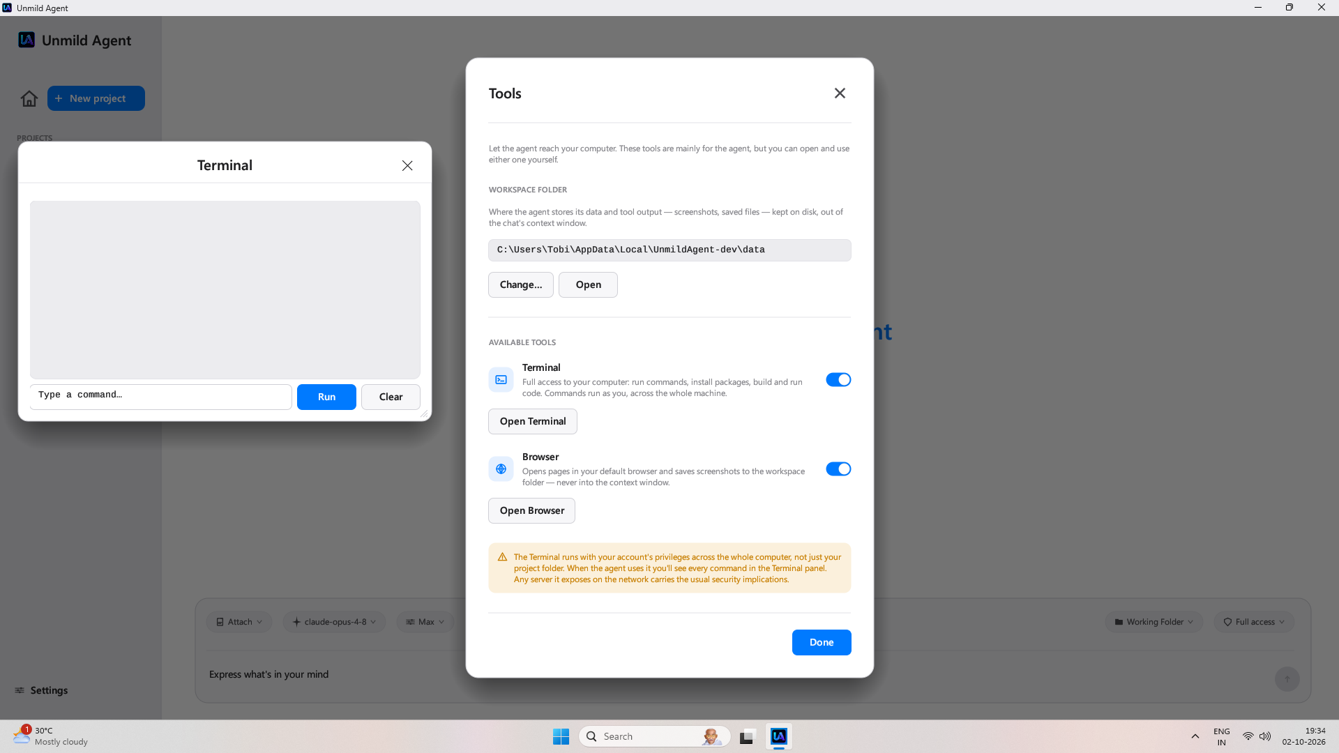 Chat view showing assistant reply with file changes and timing